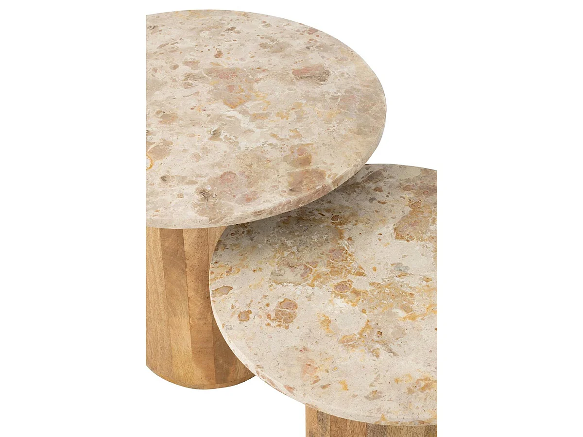 Lot de 2 Tables Basses en Marbre "Eula" 56cm Beige