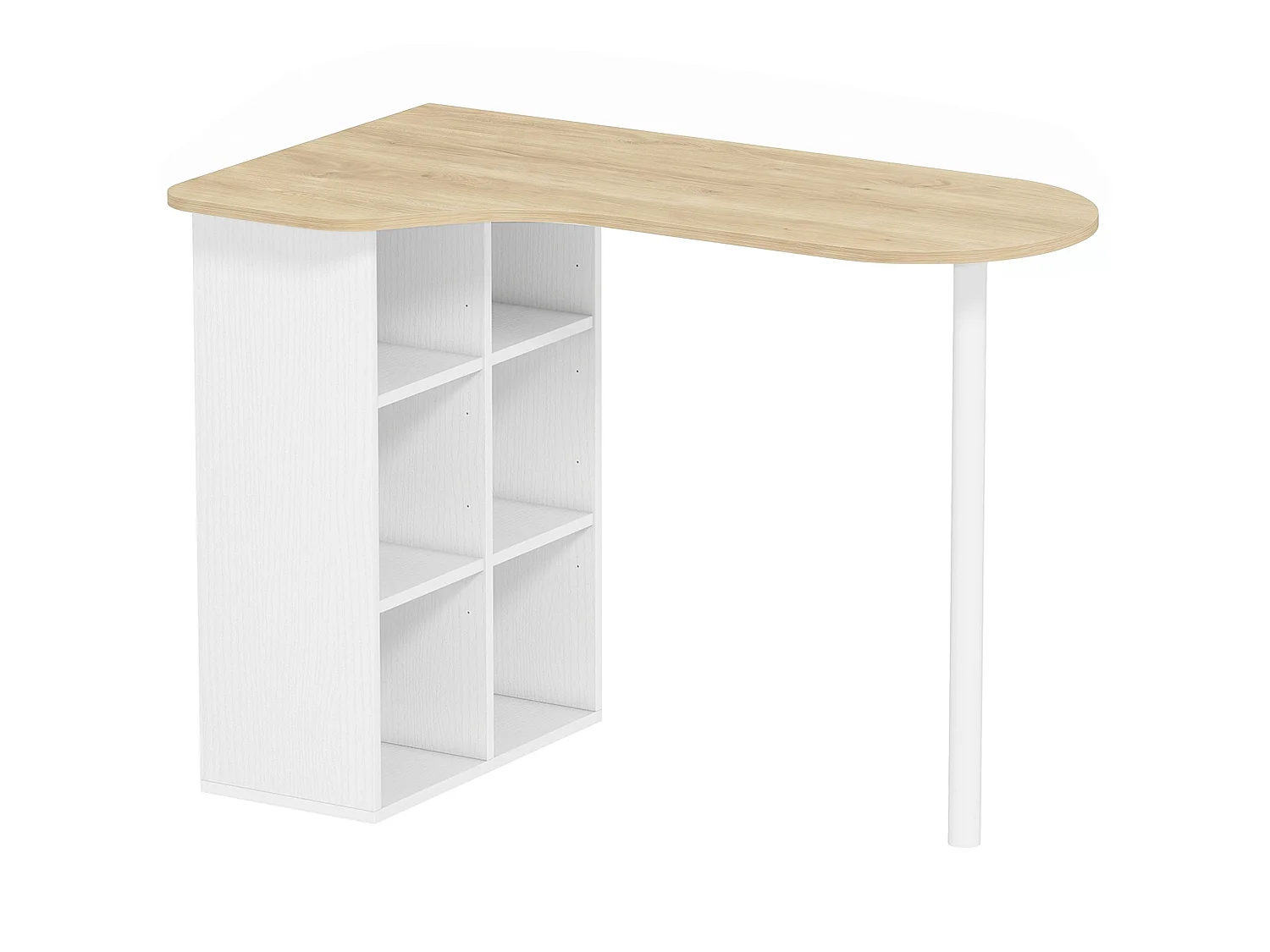 Bureau design - bureau forme organique compacte dim. 100 x 59 cm - 6 niches - acier MDF naturel blanc