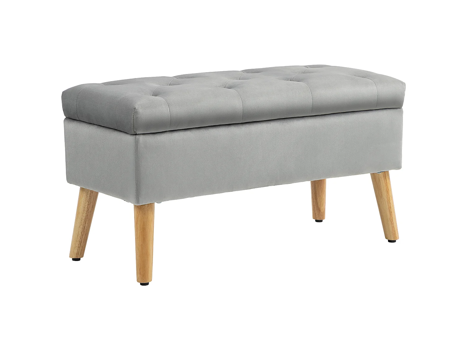 Banquette coffre design scandinave piètement effilé bois assise effet capitonné velours gris