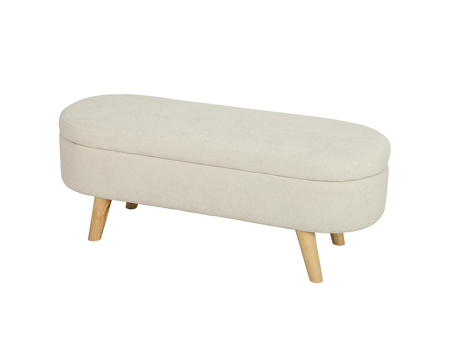 Banquette coffre de rangement 2 en 1 design scandinave piètement bois velours crème