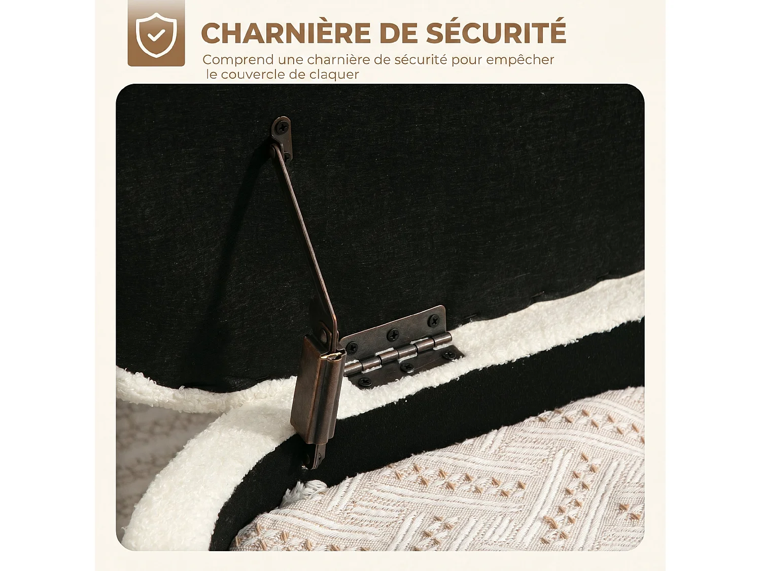 Banquette coffre de rangement design bouclette acier tubulaire noir
