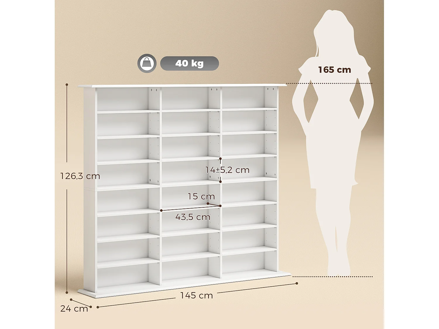 Rangement CD et DVD 24 compartiments 18 étagères réglables blanc