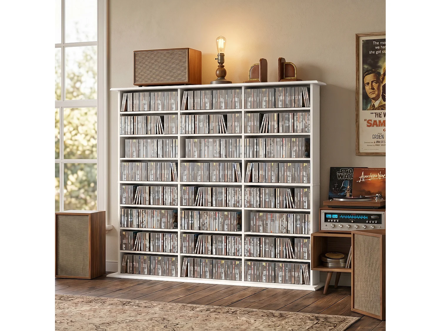 Rangement CD et DVD 24 compartiments 18 étagères réglables blanc