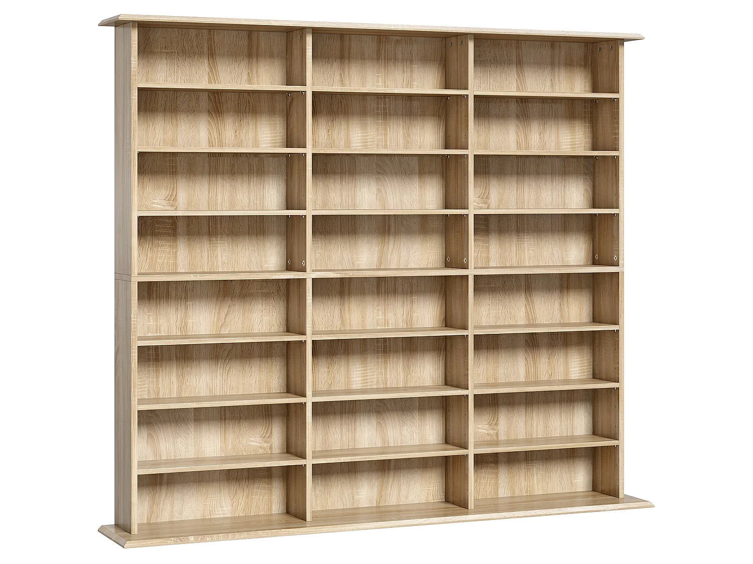 Rangement CD et DVD 24 compartiments 18 étagères réglables effet bois clair