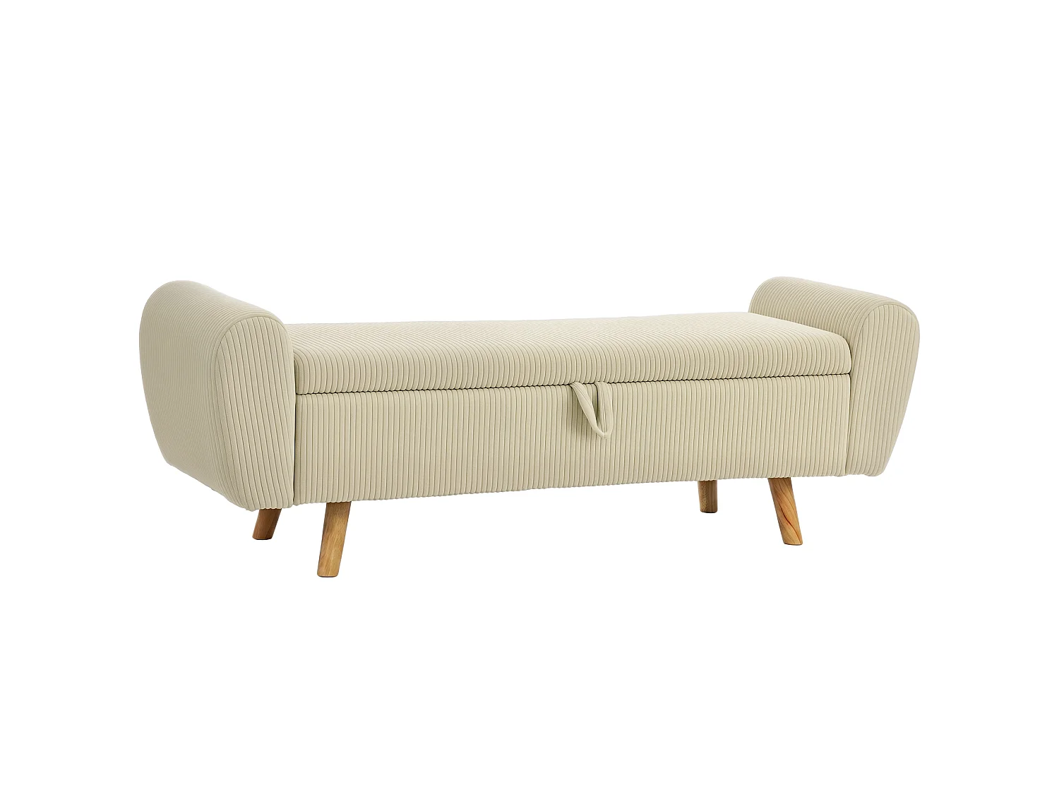 Banquette coffre 2 places bois velours cotelé beige