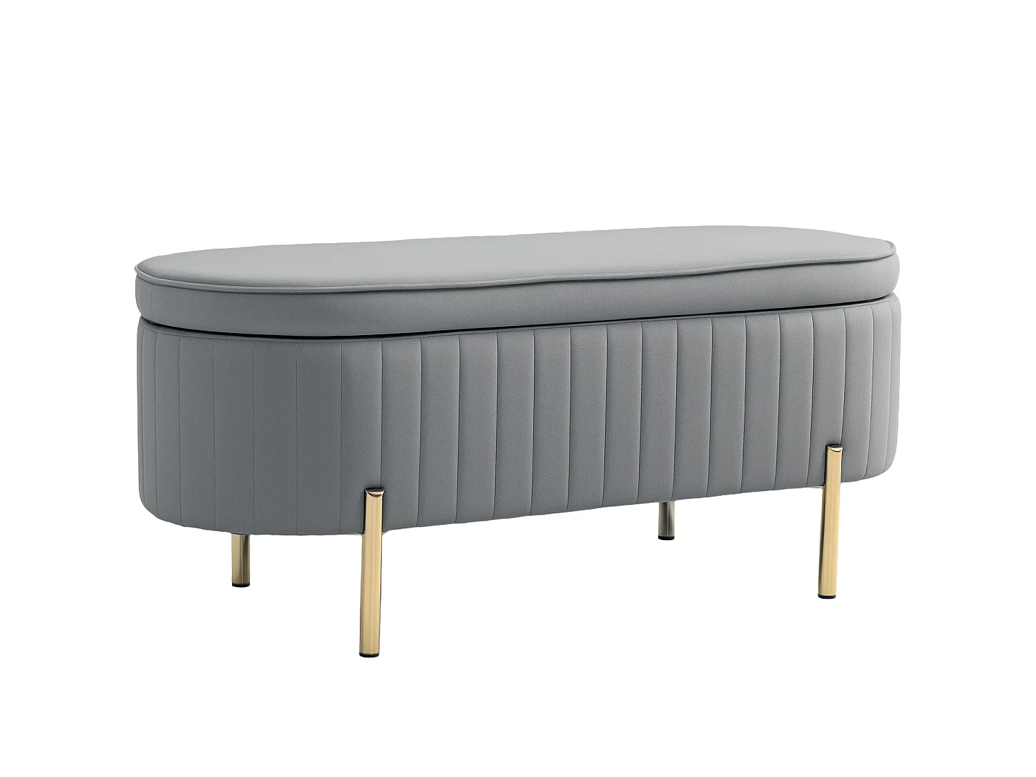 Banquette coffre 2 en 1 design ovale dim. 108x44x43cm velours gris
