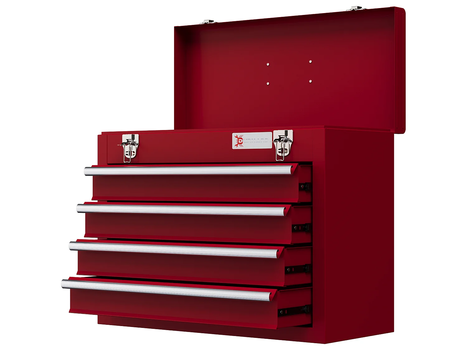 Boite à outils métallique coffret à outils caisse à outils 4 tiroirs + plateau tôle acier rouge