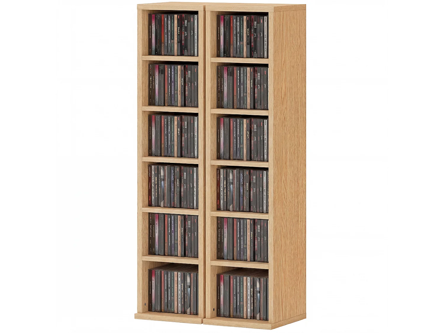 Lot de 2 armoires de rangement CD-DVD 6 + 6 compartiments - max. 204 CD - effet bois naturel