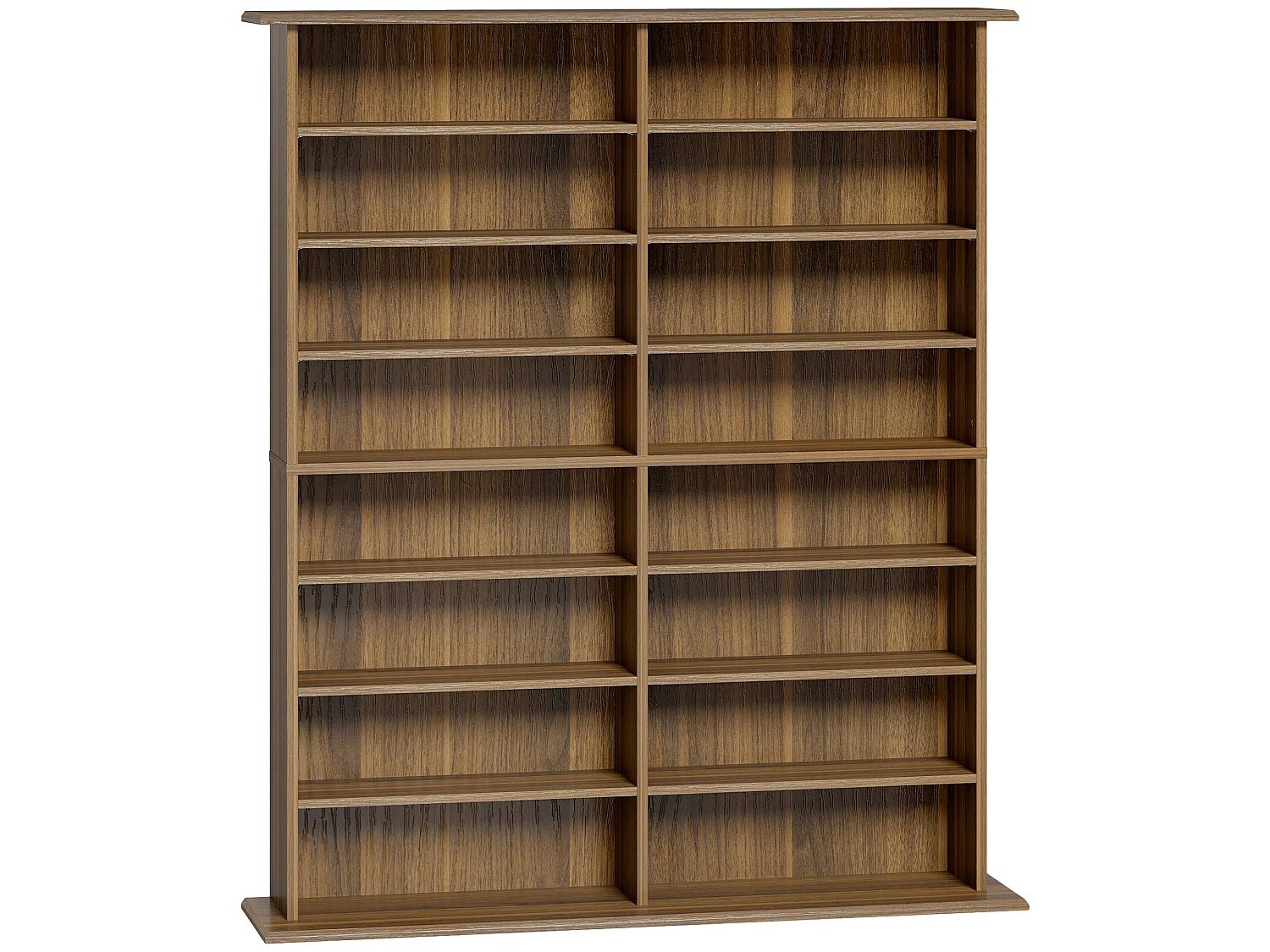Étagère range CD - meuble rangement CD DVD - 16 compartiments, 12 étagères réglables - max 720 CD/396 DVD - noyer