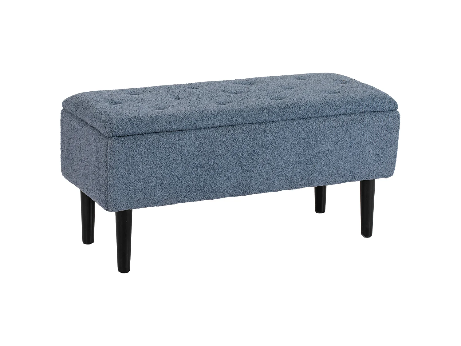 Banc coffre de rangement 2 en 1 piètement bois noir tissu bouclette bleu