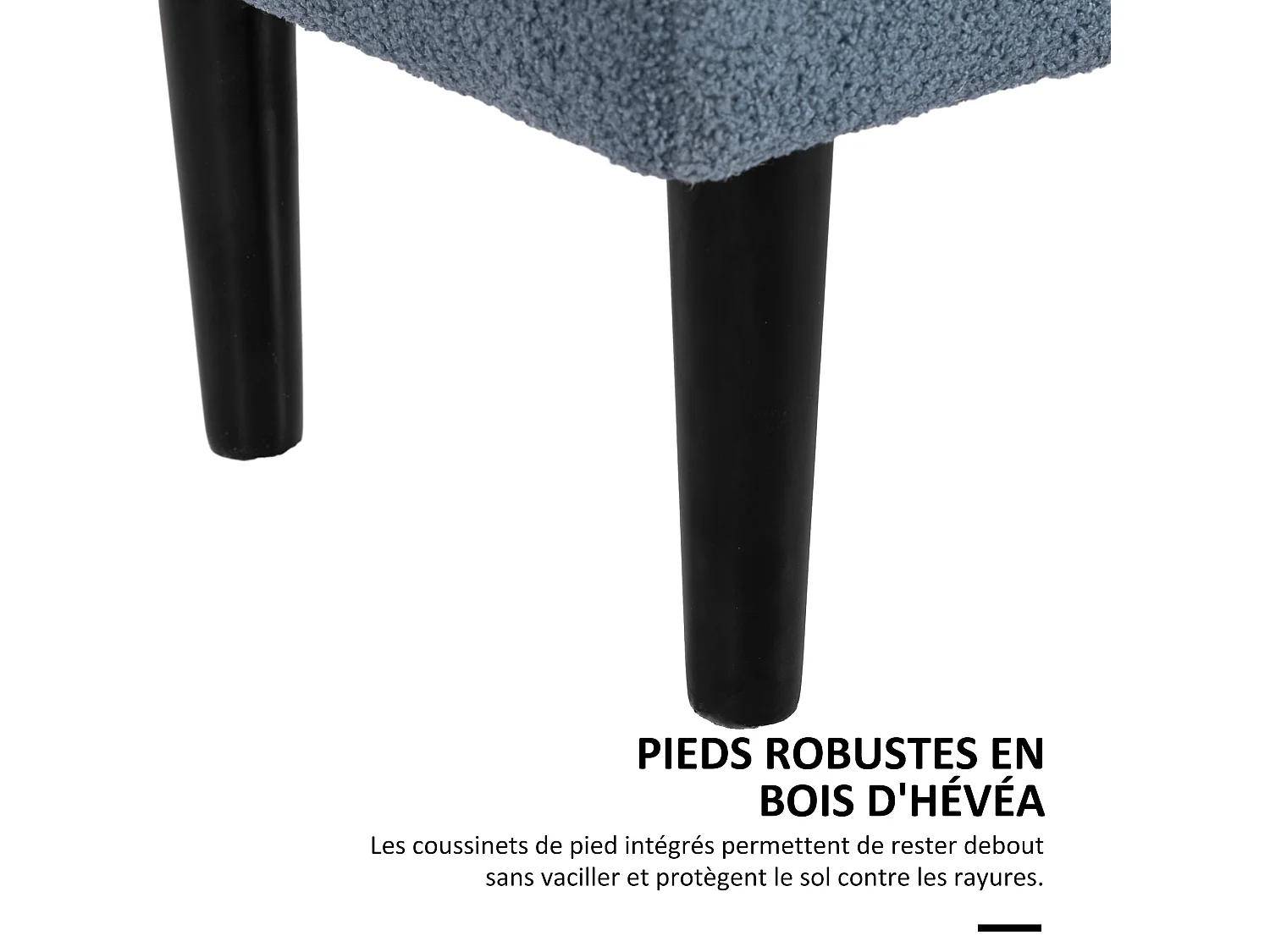 Banc coffre de rangement 2 en 1 piètement bois noir tissu bouclette bleu