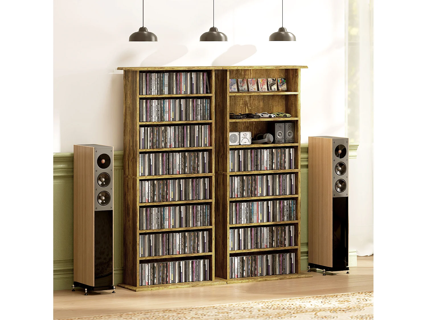 Étagère range CD - meuble rangement CD DVD - 8 compartiments, 6 étagères réglables - max 360 CD/185 DVD - bois