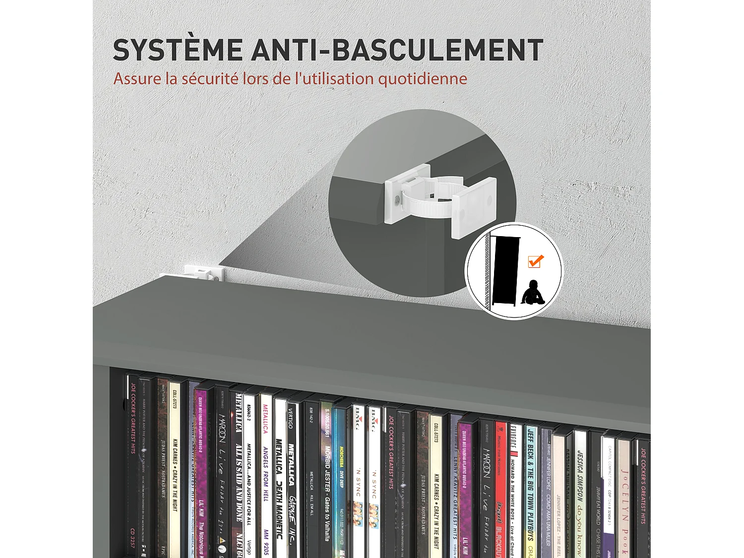 Étagère range CD - meuble rangement CD DVD - 8 compartiments, 6 étagères réglables - max 360 CD/185 DVD - gris