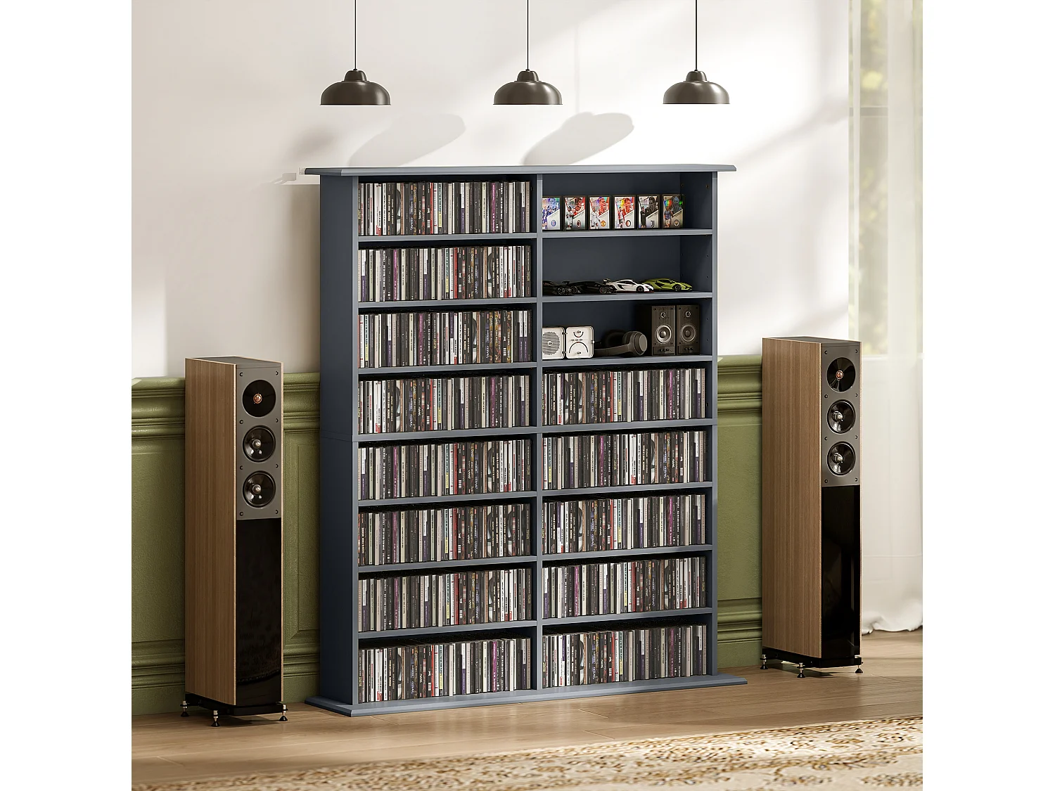 Étagère range CD - meuble rangement CD DVD - 16 compartiments, 12 étagères réglables - max 720 CD/396 DVD - gris