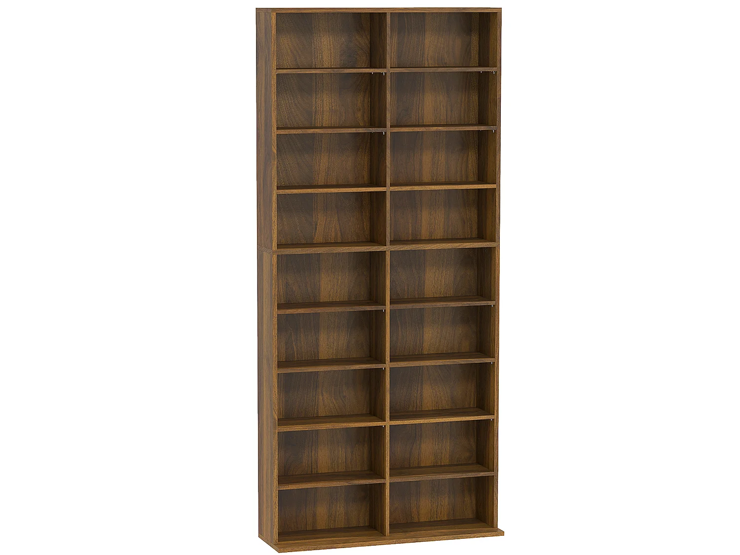 Étagère pour CD et DVD - 18 compartiments, 14 étagères réglables - 78,5x24x175cm - noyer