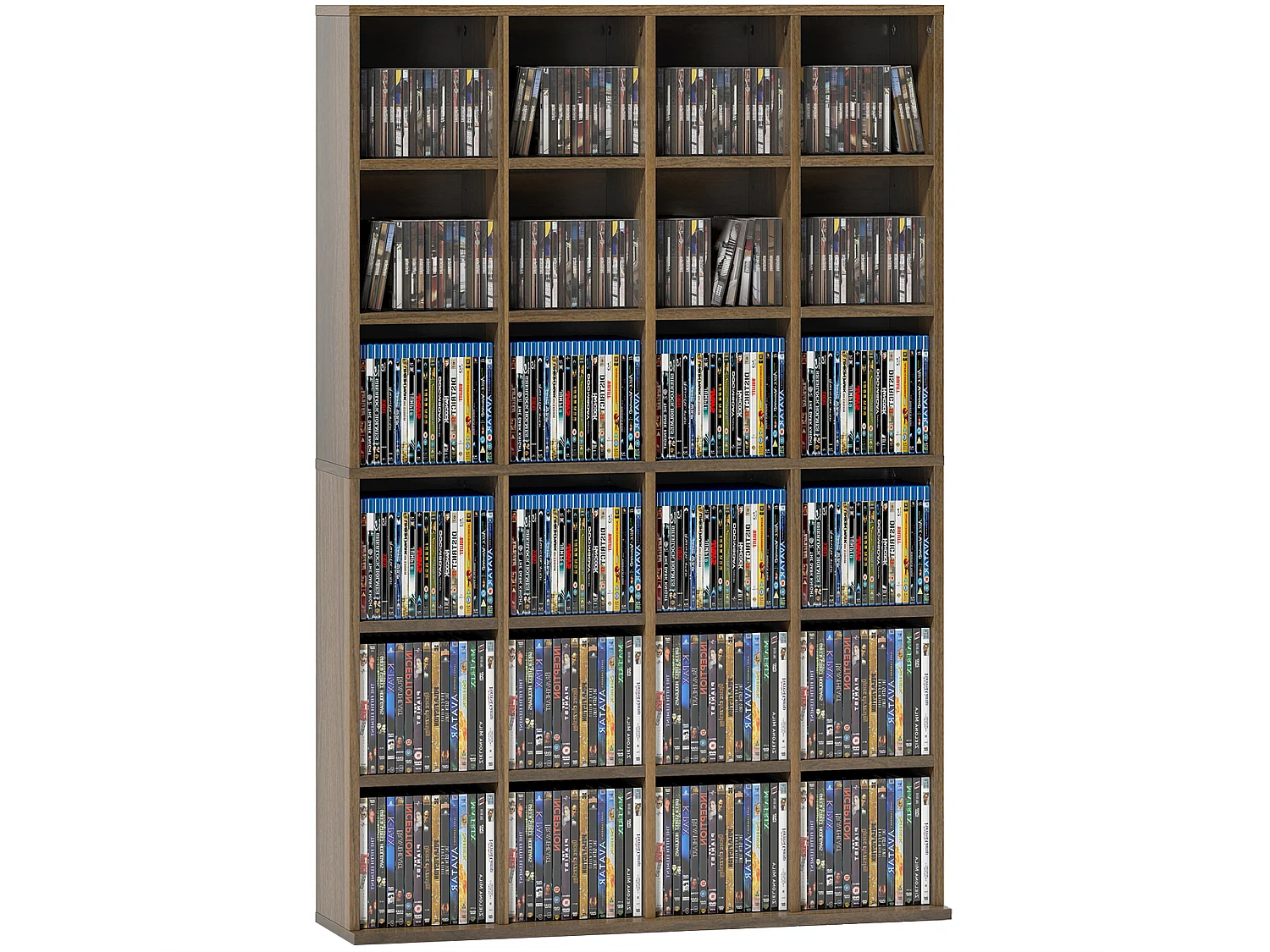 Étagère rangement CD/DVD - rangement 456 CDs 24 compartiments réglables - 89 x 20 x 130 cm - effet bois