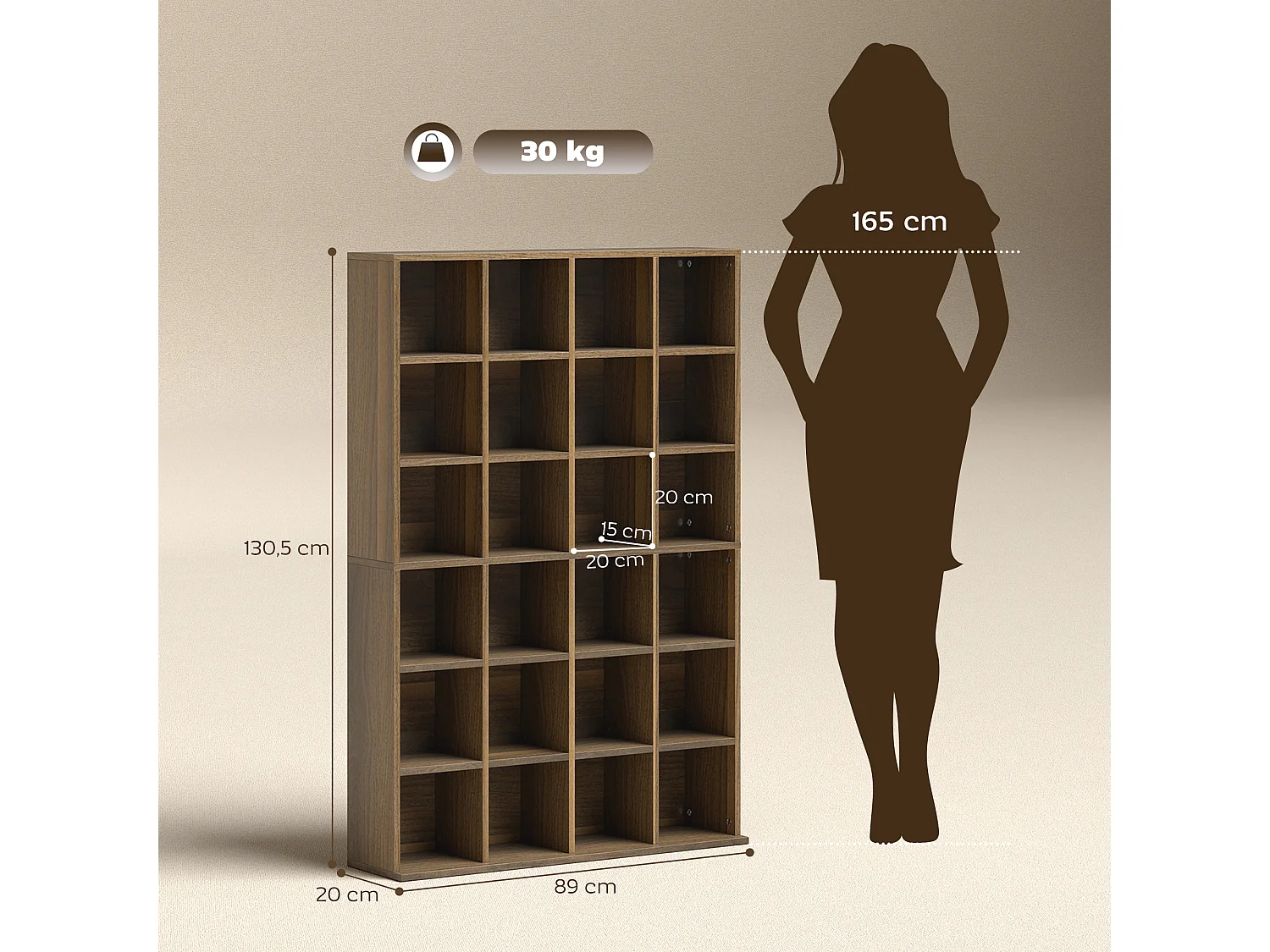 Étagère rangement CD/DVD - rangement 456 CDs 24 compartiments réglables - 89 x 20 x 130 cm - effet bois