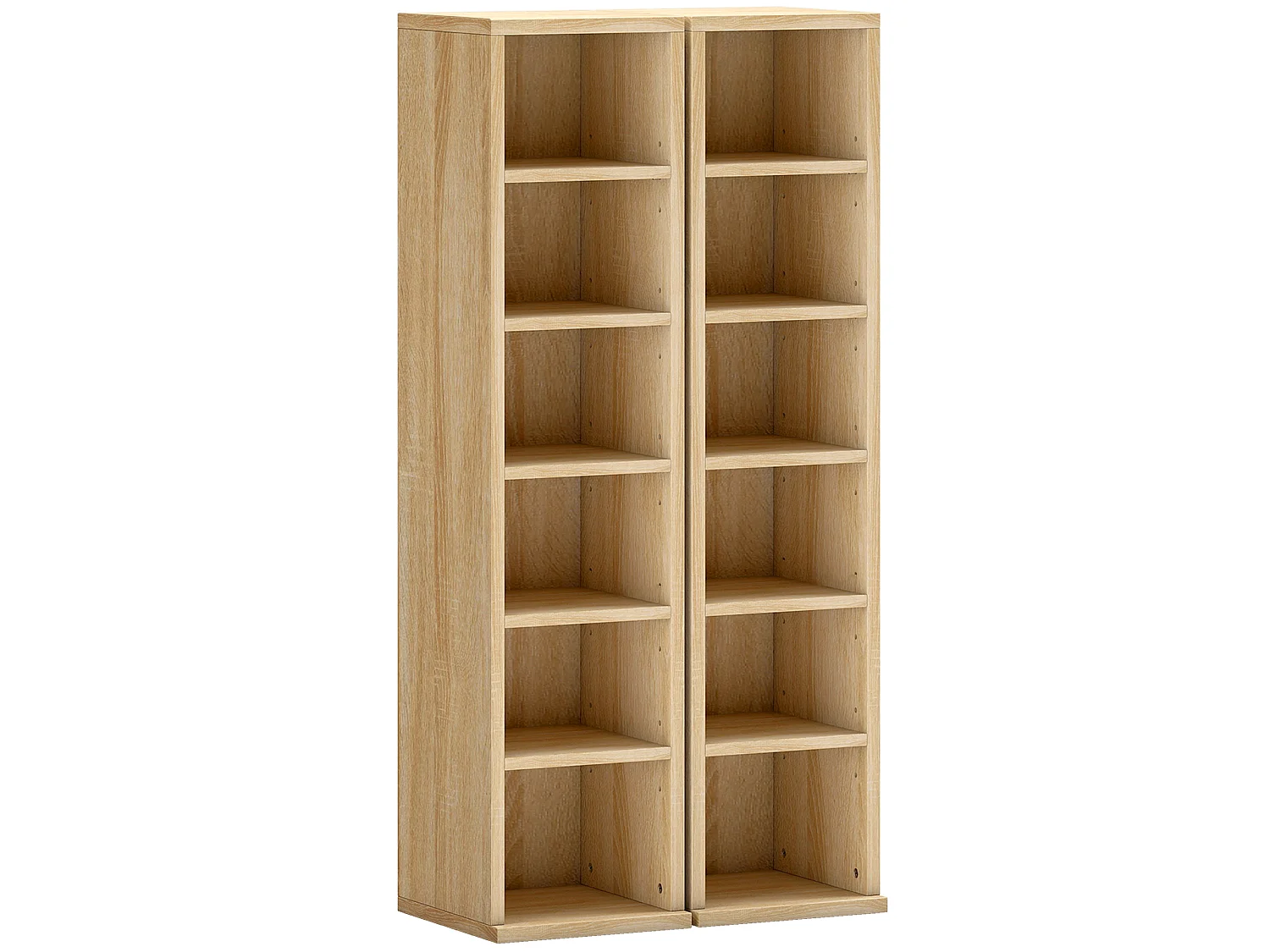Étagère colonne rangement cd-dvd 6+6 compartiments effet bois chêne clair