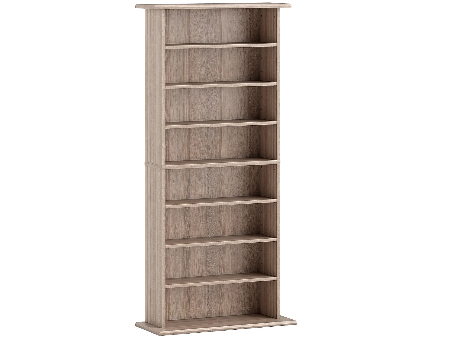 Étagère range CD - meuble rangement CD DVD - 8 compartiments, 6 étagères réglables - max 360 CD/185 DVD - naturel
