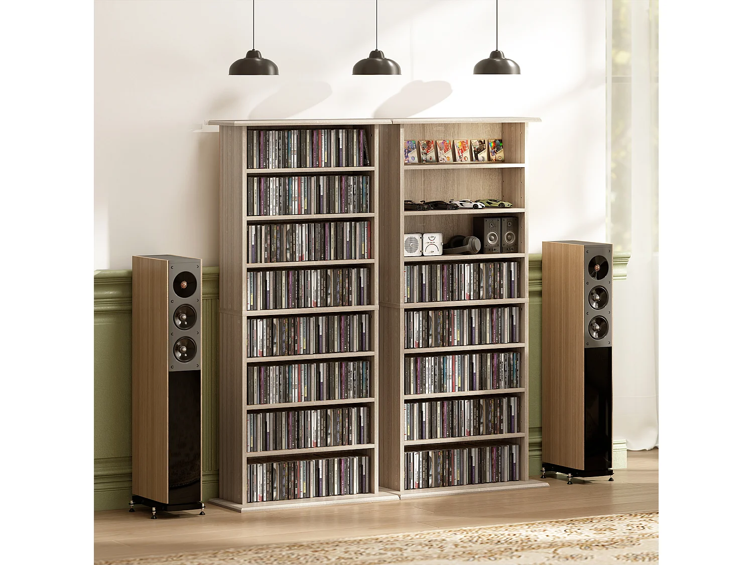 Étagère range CD - meuble rangement CD DVD - 8 compartiments, 6 étagères réglables - max 360 CD/185 DVD - naturel