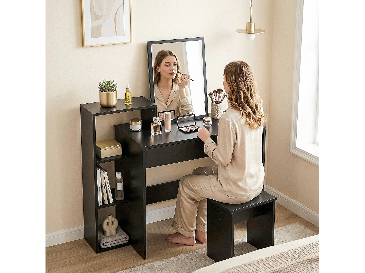 Bureau compact multi-rangement 100 x 40 x 90 cm noir