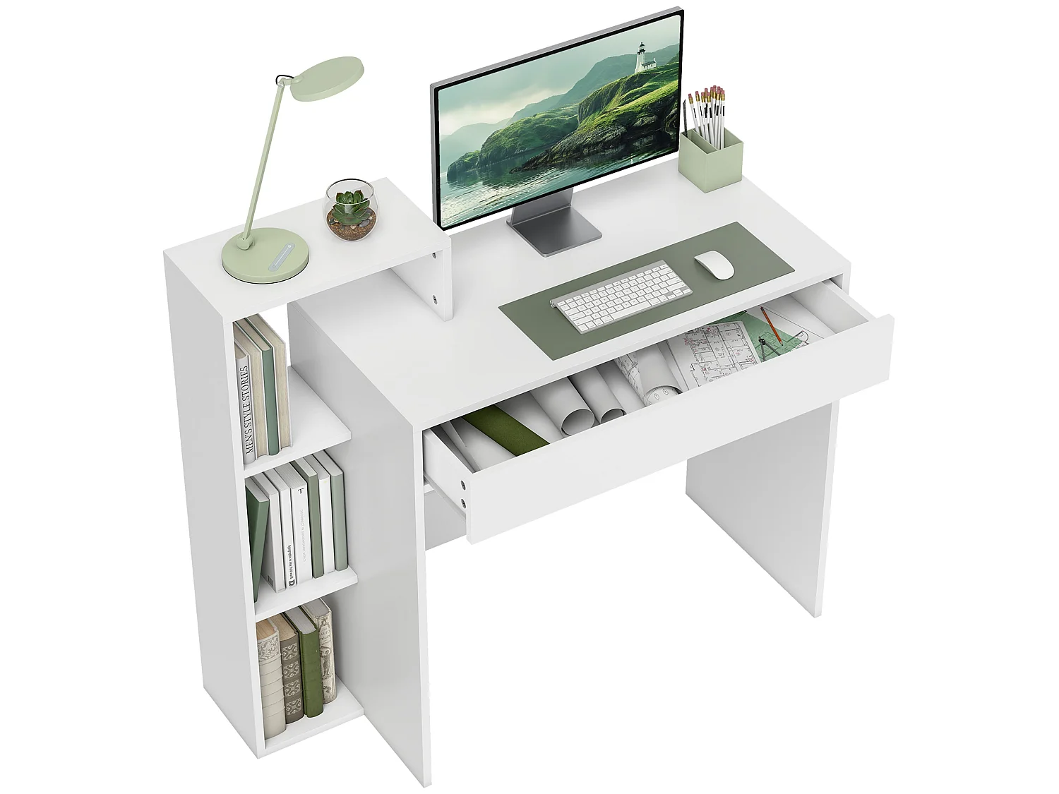 Bureau compact multi-rangement 100 x 40 x 90 cm blanc