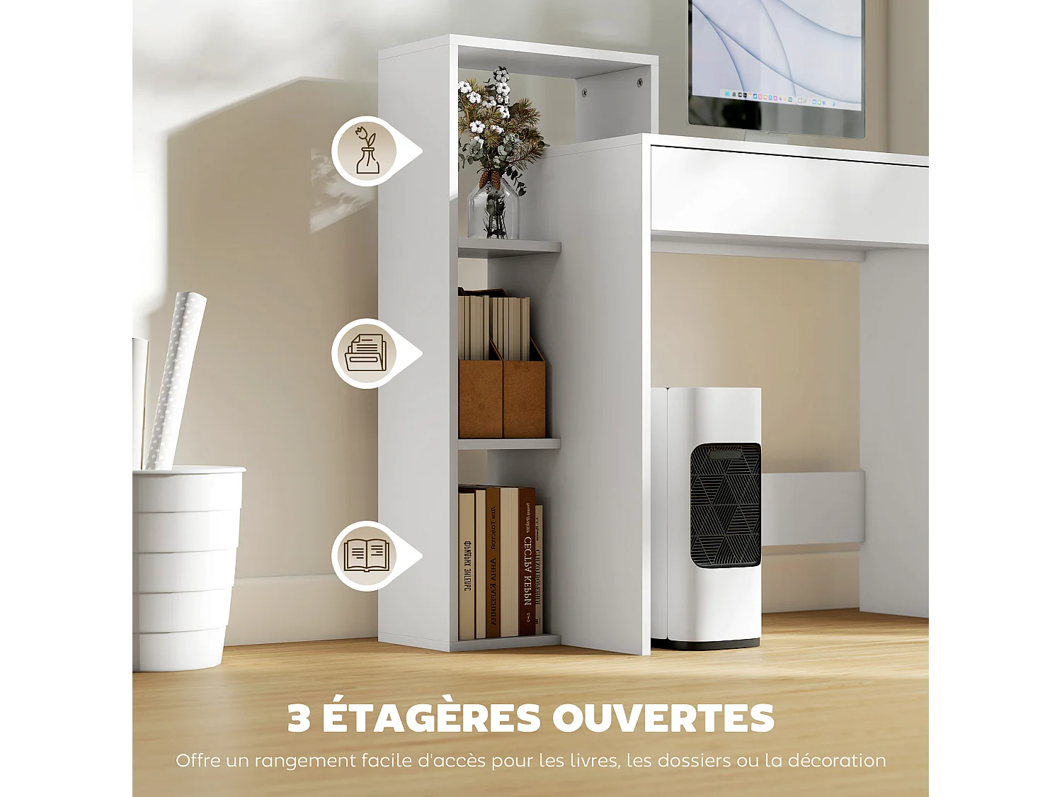 Bureau compact multi-rangement 100 x 40 x 90 cm blanc