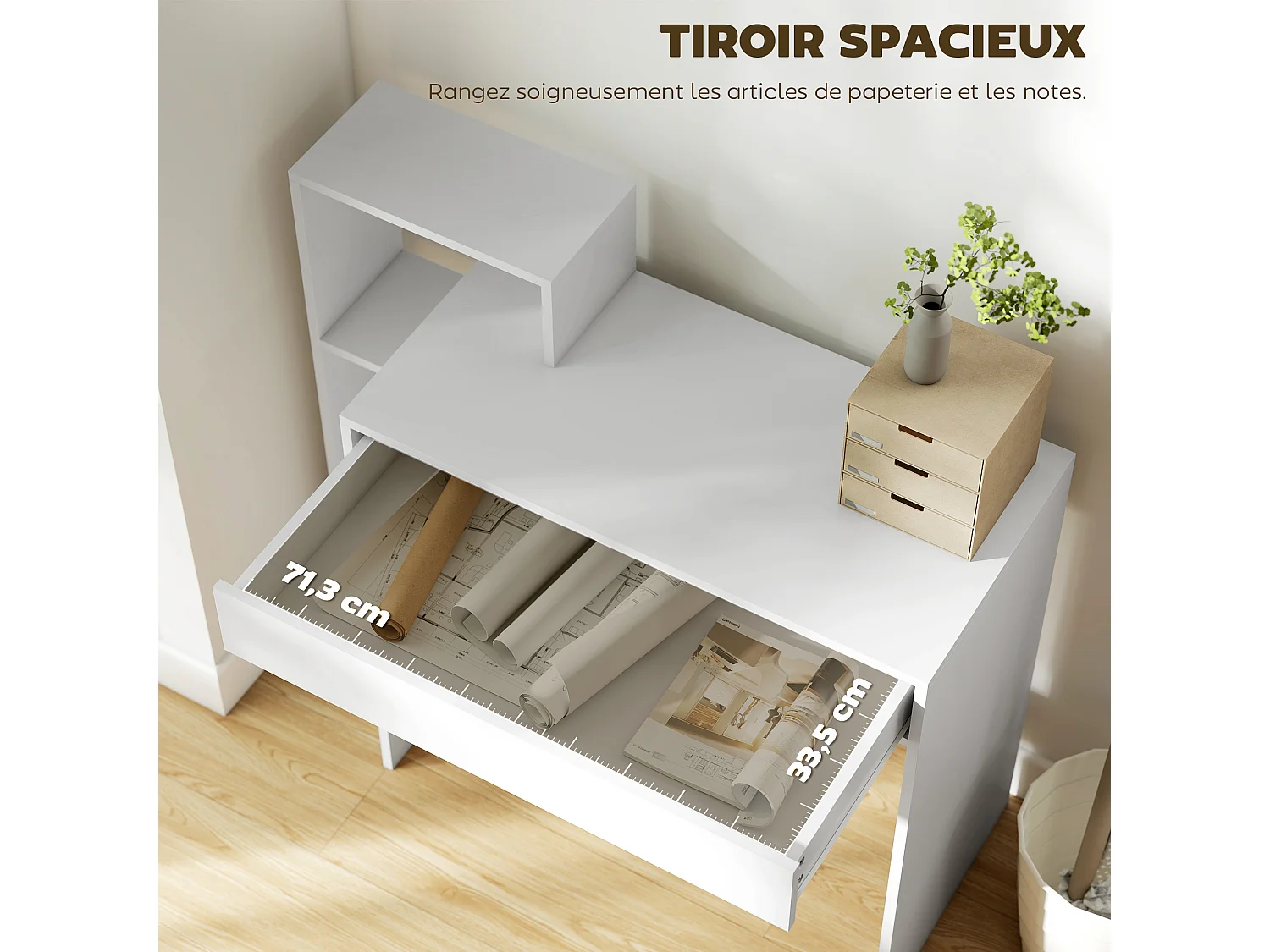 Bureau compact multi-rangement 100 x 40 x 90 cm blanc