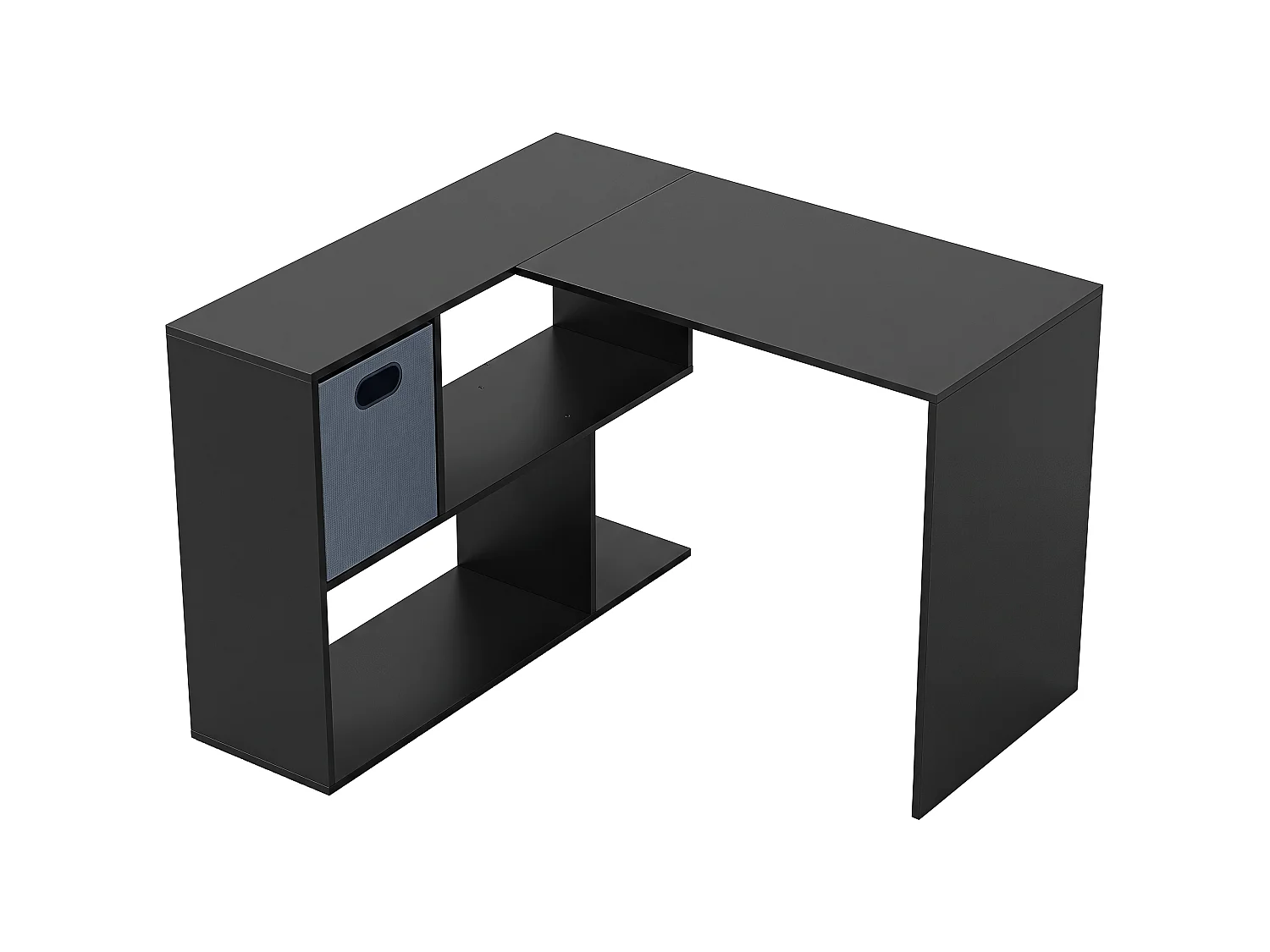 Bureau d'angle tiroir non tissé gris étagère 3 compartiments dim. 110 x 100 x 75 cm noir