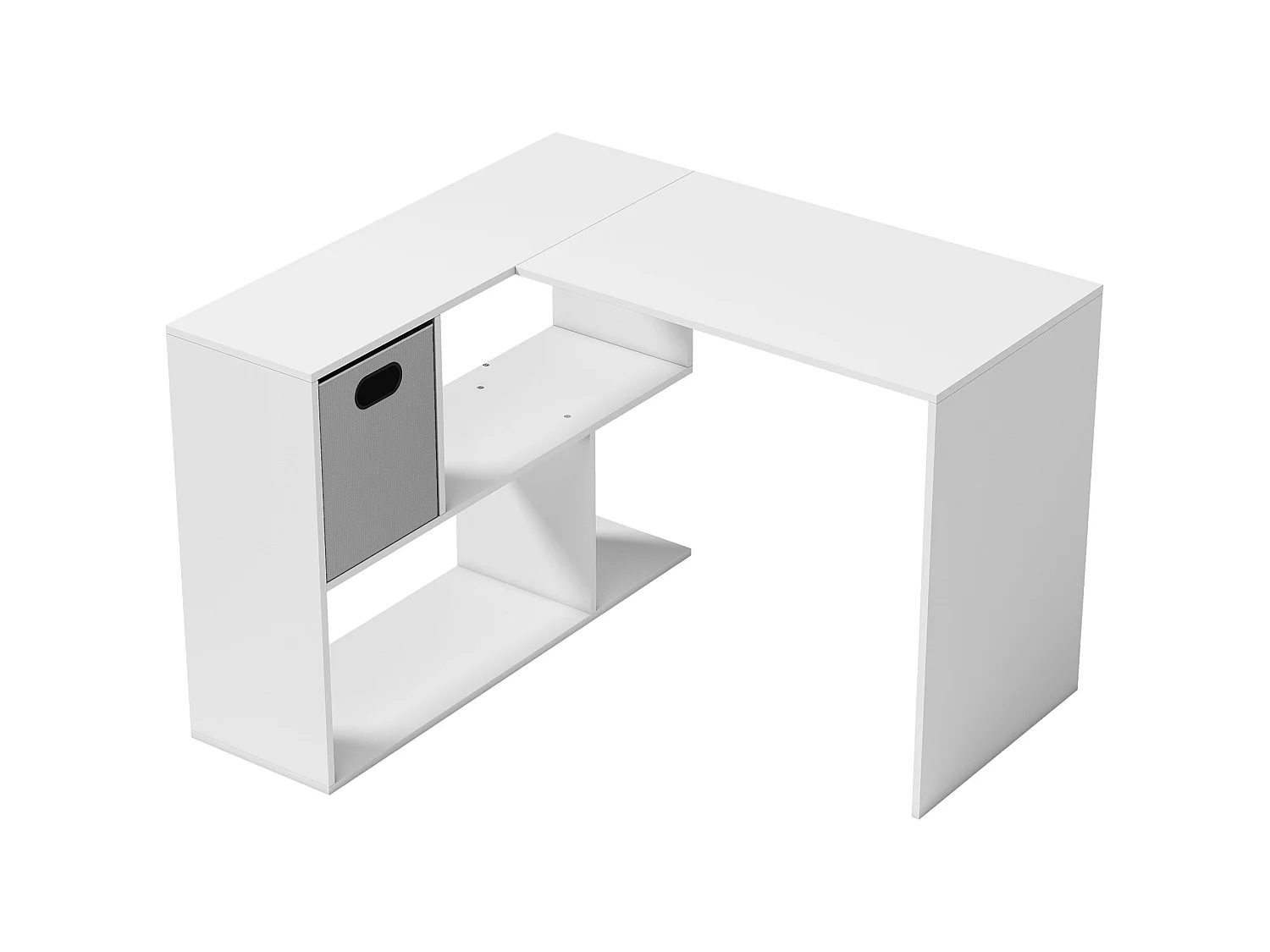 Bureau d'angle tiroir non tissé gris étagère 3 compartiments dim. 110 x 100 x 75 cm blanc