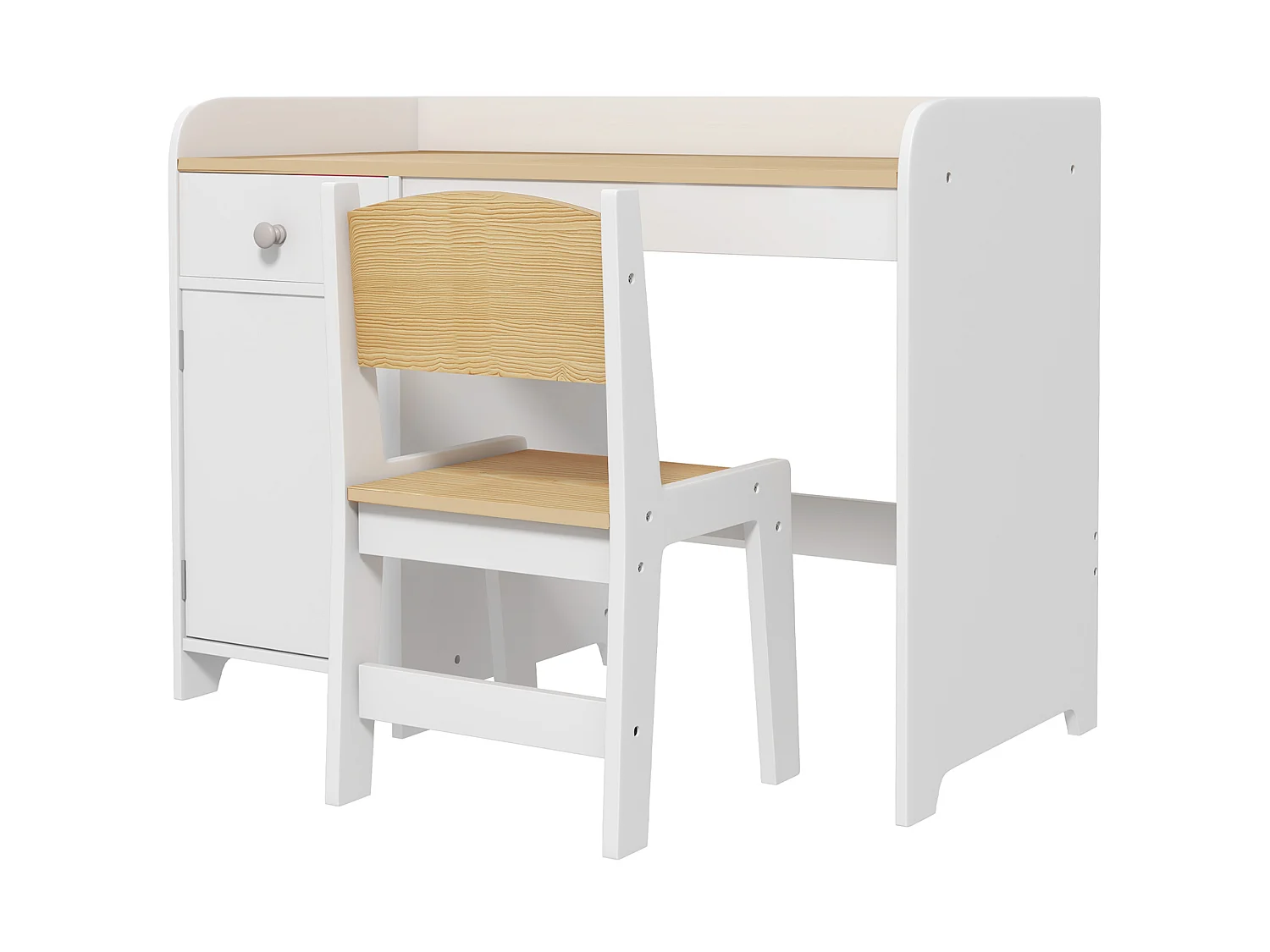 Ensemble bureau chaise enfant style nordique multi-rangement blanc effet bois clair