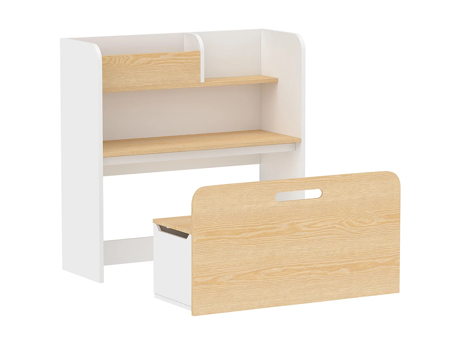 Bureau chaise enfant 5 en 1 style nordique multi-rangement blanc effet bois
