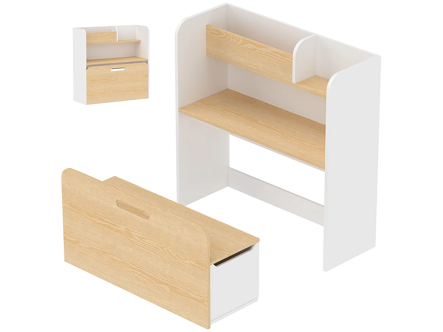 Bureau chaise enfant 5 en 1 style nordique multi-rangement blanc effet bois