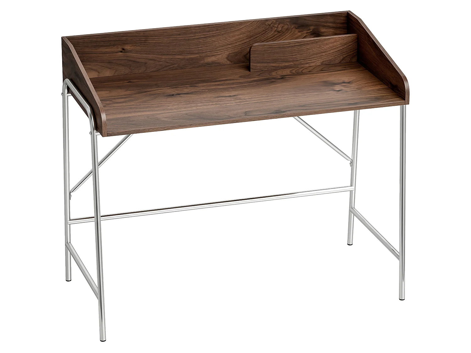 Bureau secrétaire style vintage métal chromé effet bois noyer