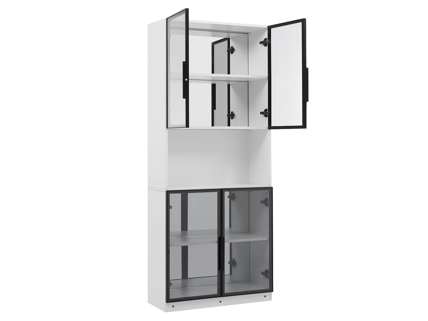 Vitrine mit LED-Beleuchtung, 4 grauen Glastüren und verspiegelter Rückwand – MDF und Glas – 70 x 30 x 170 cm – Weiß