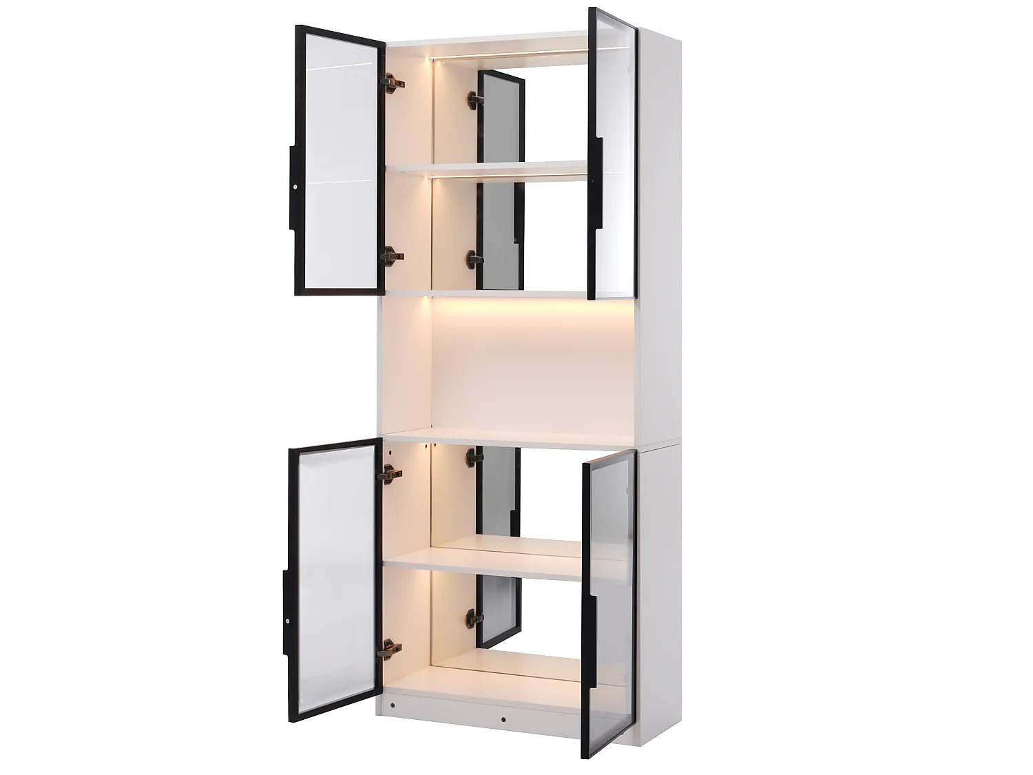 Vitrine mit LED-Beleuchtung, 4 grauen Glastüren und verspiegelter Rückwand – MDF und Glas – 70 x 30 x 170 cm – Weiß