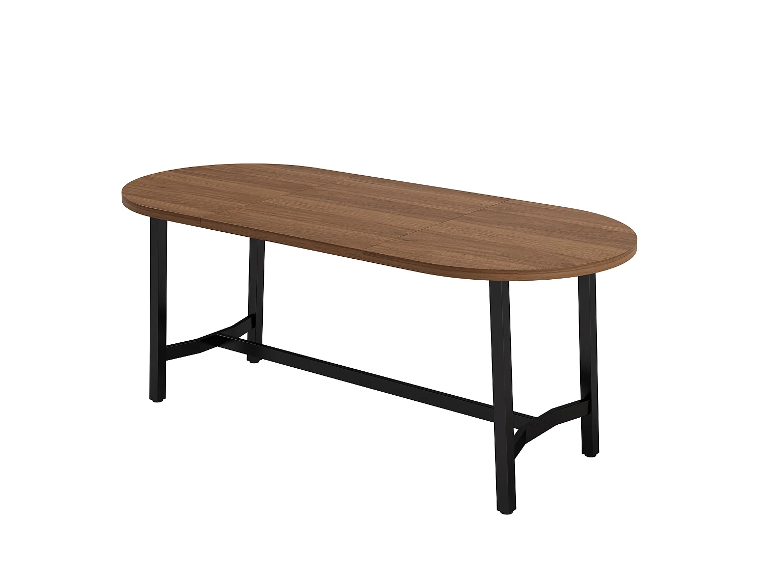 Stół jadalny owalny, 180 cm, dla 6-8 osób, z zaokrąglonymi narożnikami i żelaznymi nogami - MDF i żelazo - 180 x 80 x 75 cm - orzech