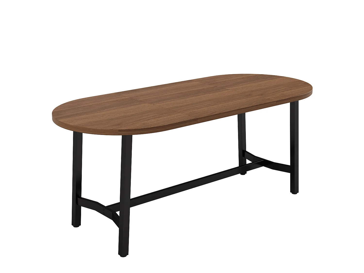 Stół jadalny owalny, 180 cm, dla 6-8 osób, z zaokrąglonymi narożnikami i żelaznymi nogami - MDF i żelazo - 180 x 80 x 75 cm - orzech