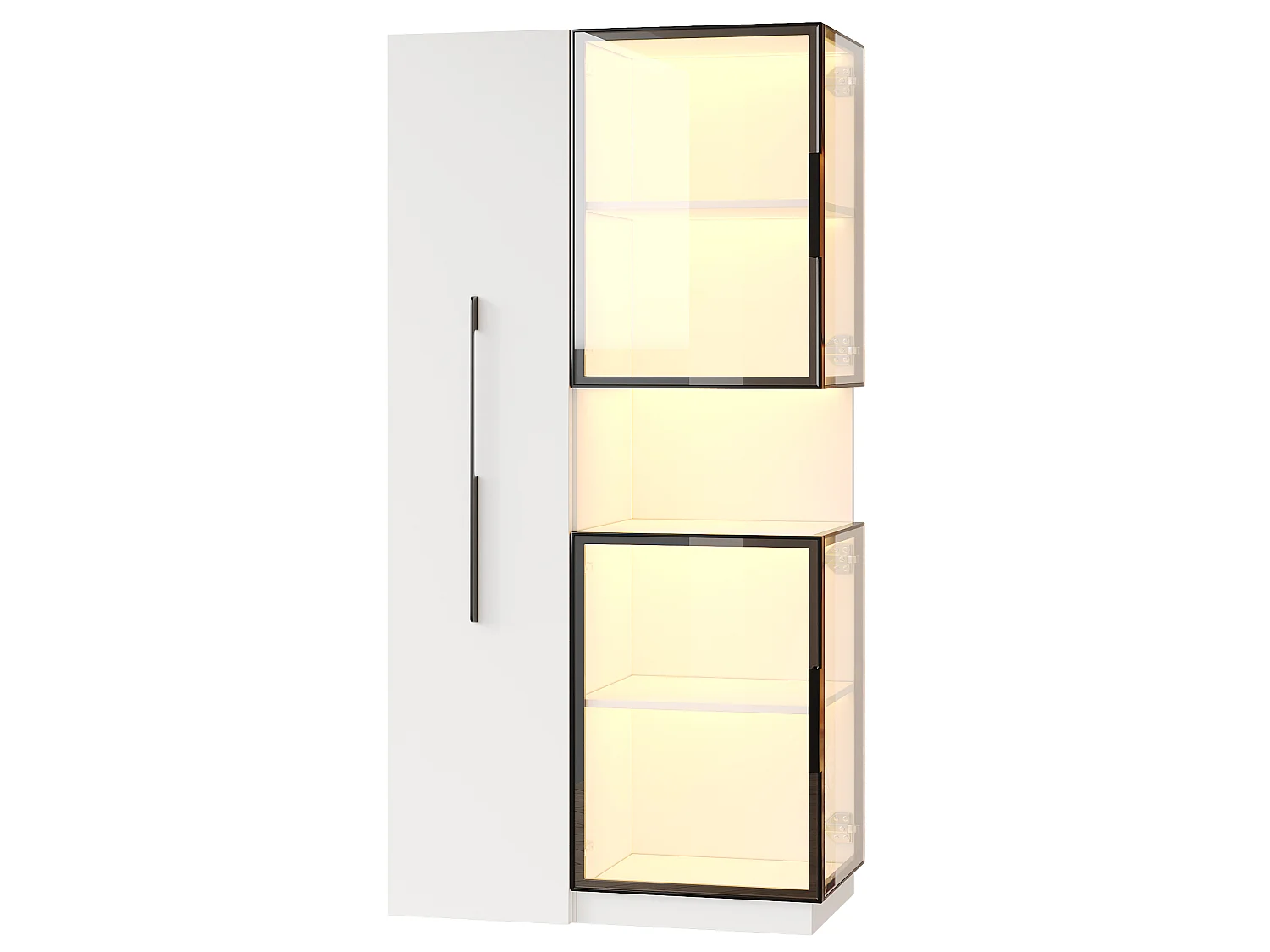 Vitrine mit LED-Beleuchtung, 4 Türen und Auszugsboden – MDF und Sicherheitsglas – 70 x 38 x 160 cm – Weiß