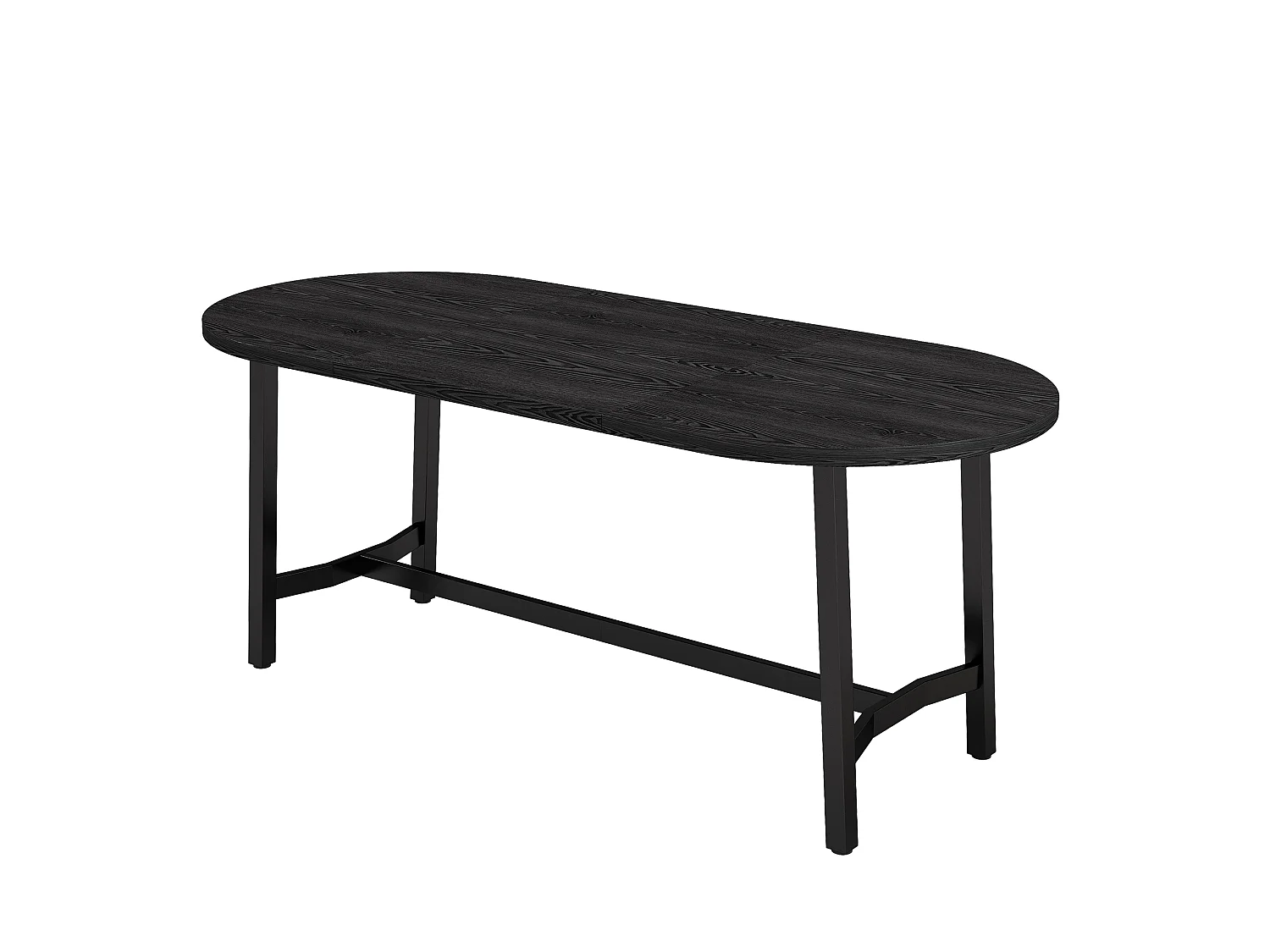 Stół jadalny owalny, 180 cm, dla 6-8 osób, z zaokrąglonymi narożnikami i żelaznymi nogami - MDF i żelazo - 180 x 80 x 75 cm - czarny