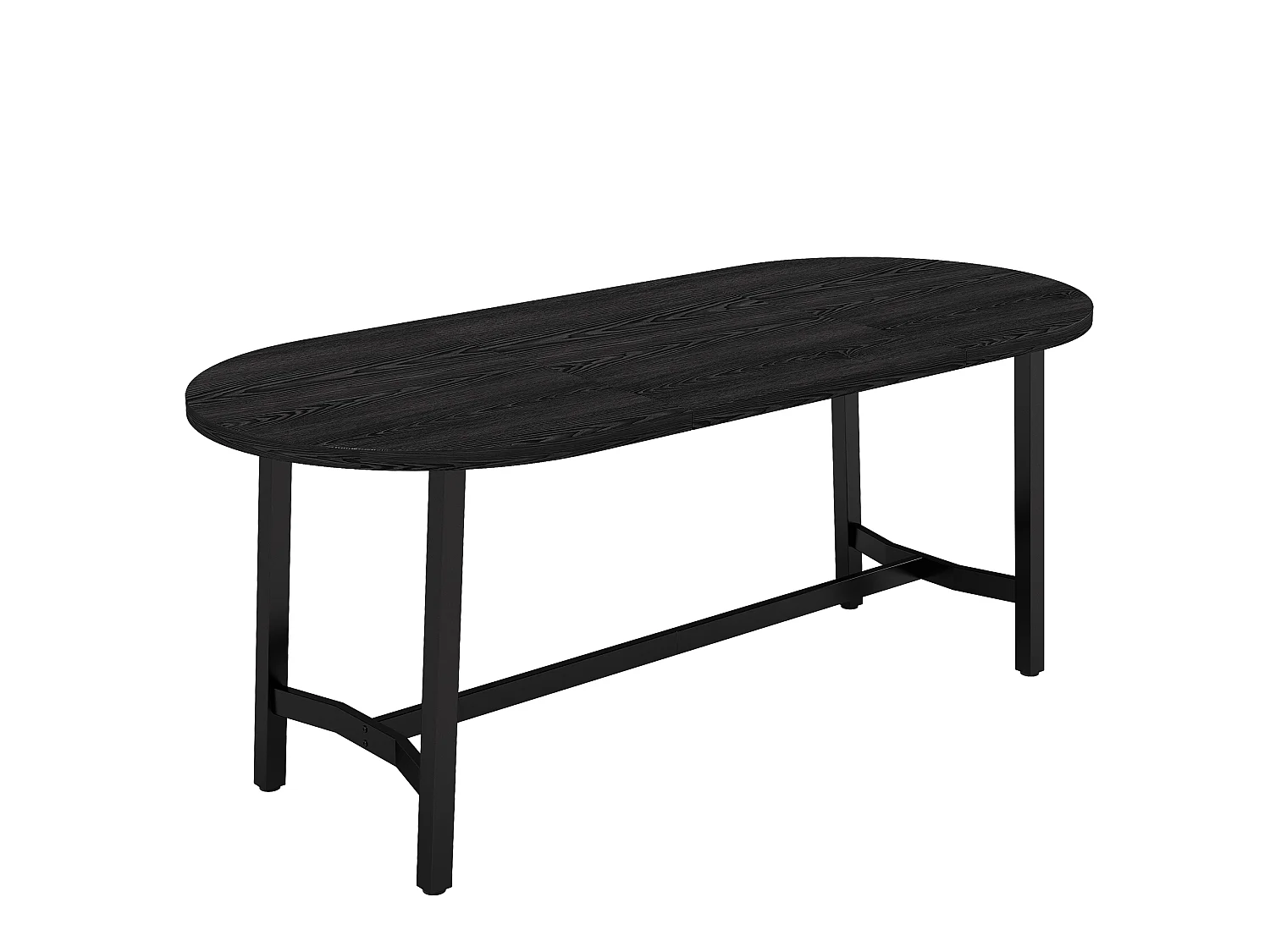 Stół jadalny owalny, 180 cm, dla 6-8 osób, z zaokrąglonymi narożnikami i żelaznymi nogami - MDF i żelazo - 180 x 80 x 75 cm - czarny