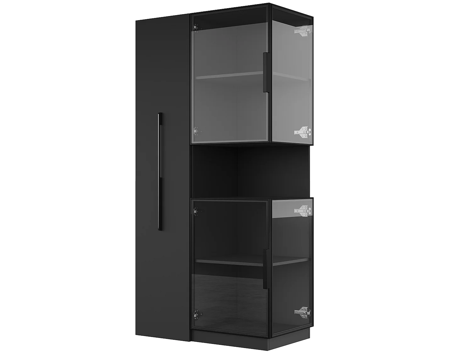 Vitrine mit LED-Beleuchtung, 4 Türen und Auszugsboden – MDF und Sicherheitsglas – 70 x 38 x 160 cm – Schwarz