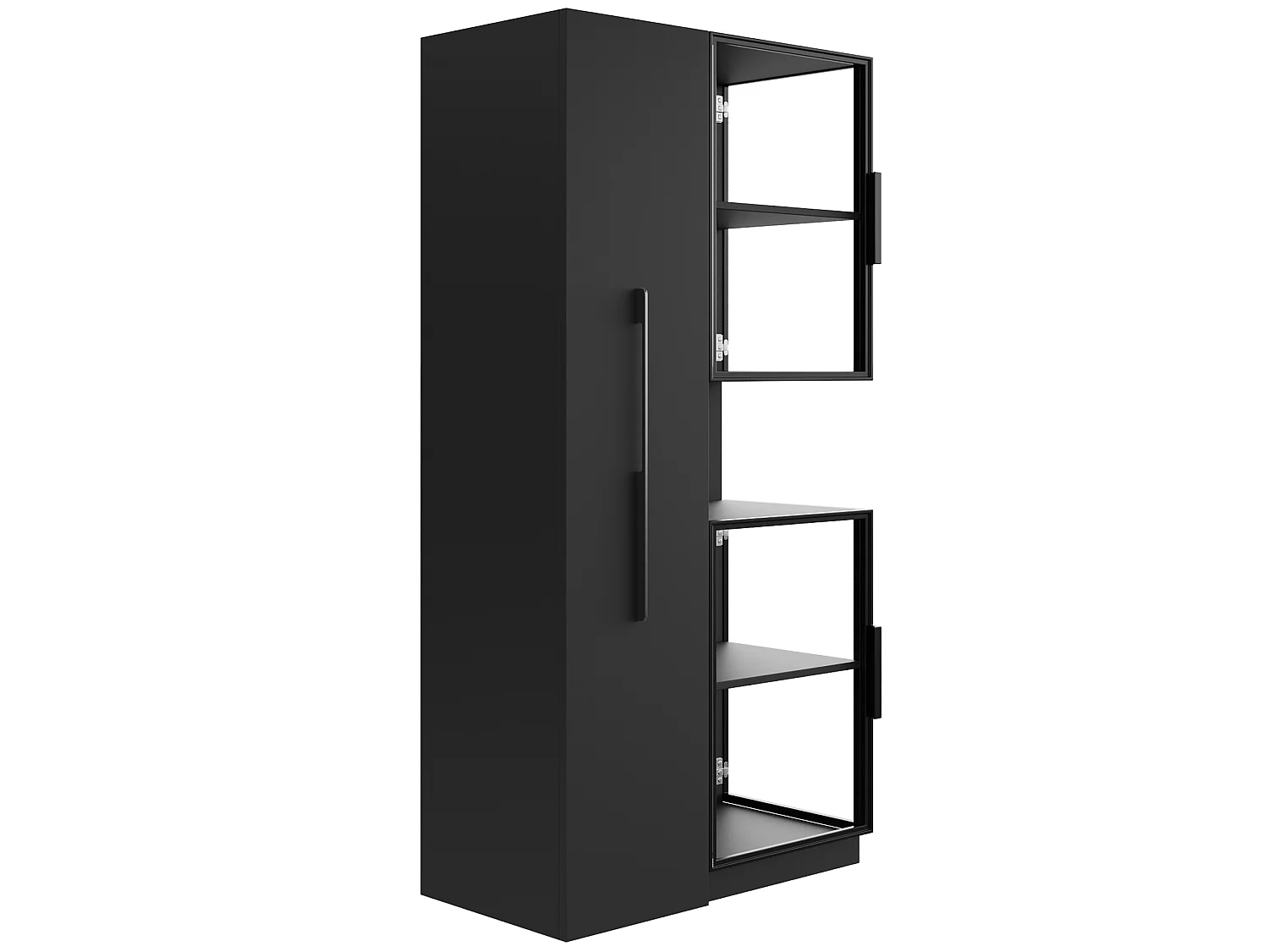 Vitrine mit LED-Beleuchtung, 4 Türen und Auszugsboden – MDF und Sicherheitsglas – 70 x 38 x 160 cm – Schwarz