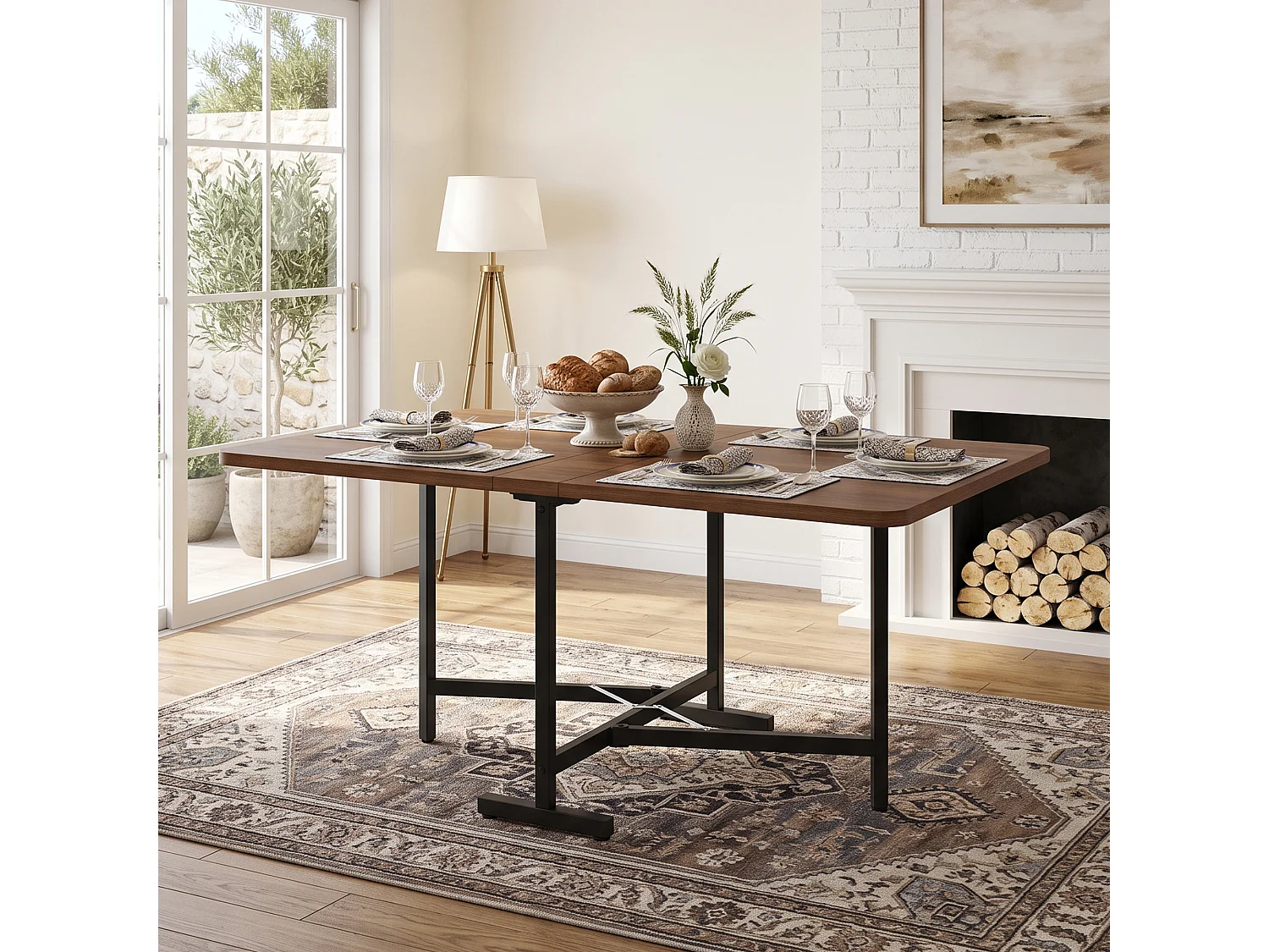 Klappbarer Esstisch mit verstärkter Stütze – Beine aus MDF und Metall – 120 x 80 x 75 cm – Walnuss