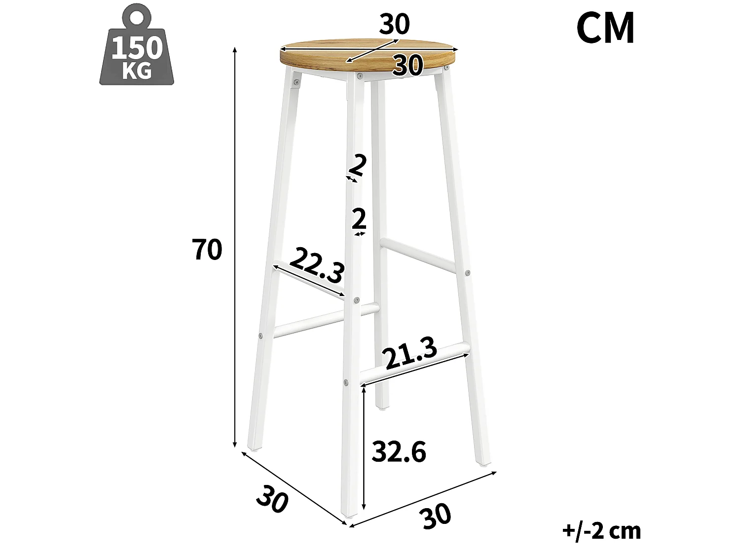 Ensemble table de bar haute extensible avec 2 tabourets, 1 tiroir et 2 portes - MDF/métal - 138-204 x 39 x 105 cm - Blanc + bois