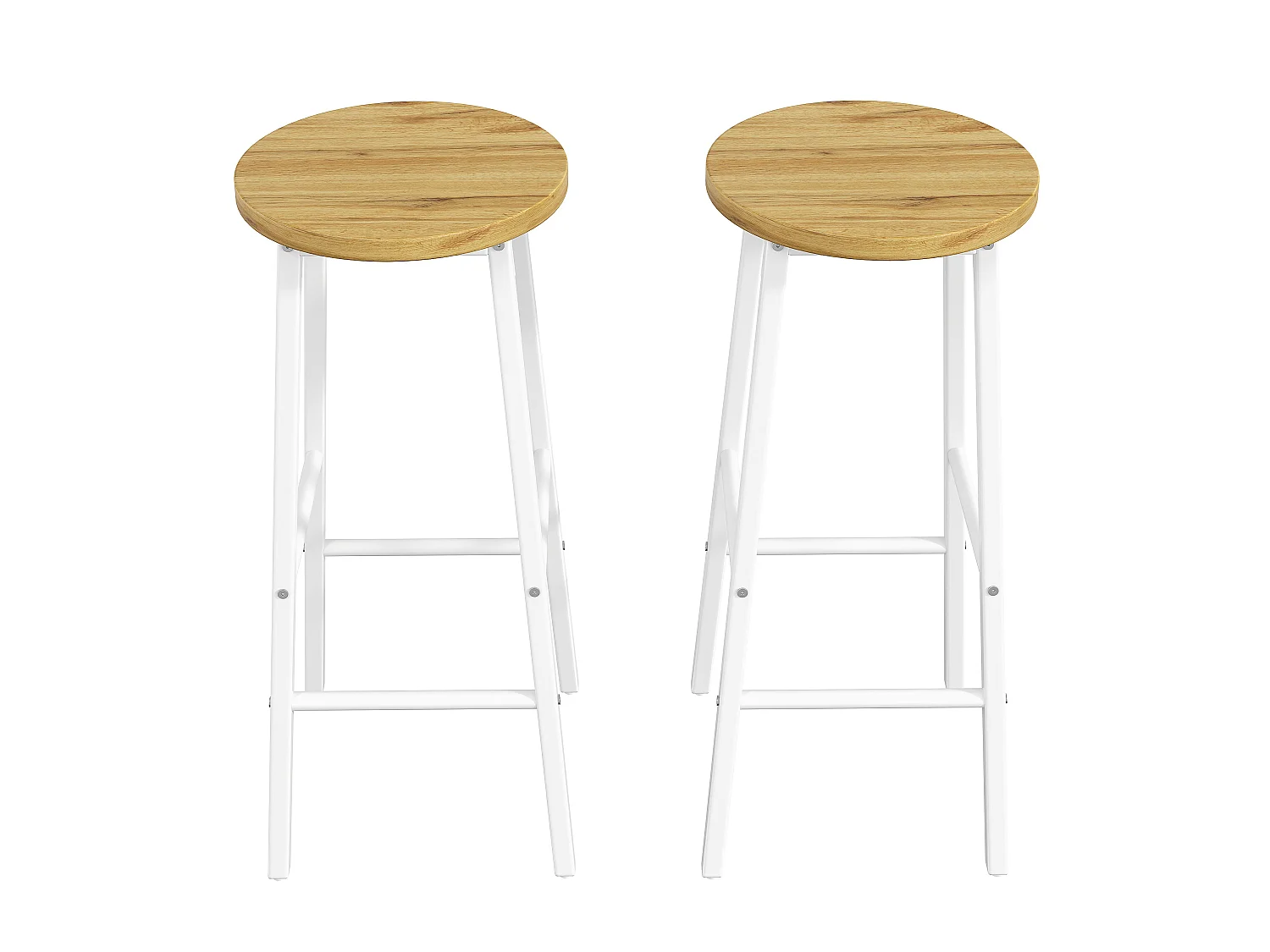 Ensemble table de bar haute extensible avec 2 tabourets, 1 tiroir et 2 portes - MDF/métal - 138-204 x 39 x 105 cm - Blanc + bois