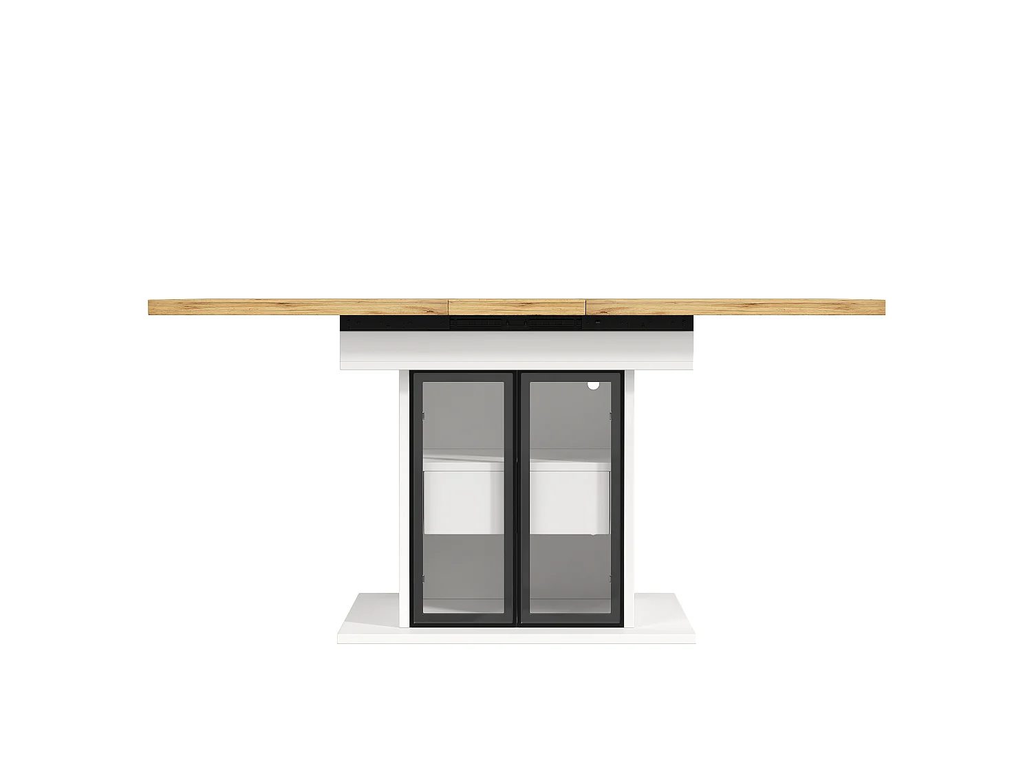 Rozkładany stół jadalny z oświetleniem LED, 2 szklanymi drzwiami i 1 szufladą w środku - MDF - 110/140 x 80 x 77,9 cm - biały
