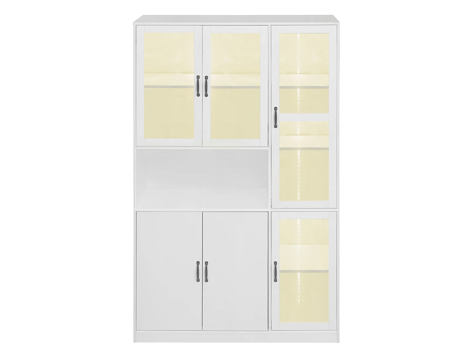 Vitrine mit 6 Türen, LED-Beleuchtung, verstellbaren Einlegeböden und 9 Fächern – MDF und Acryl – 120 × 40 × 200 cm – Weiß