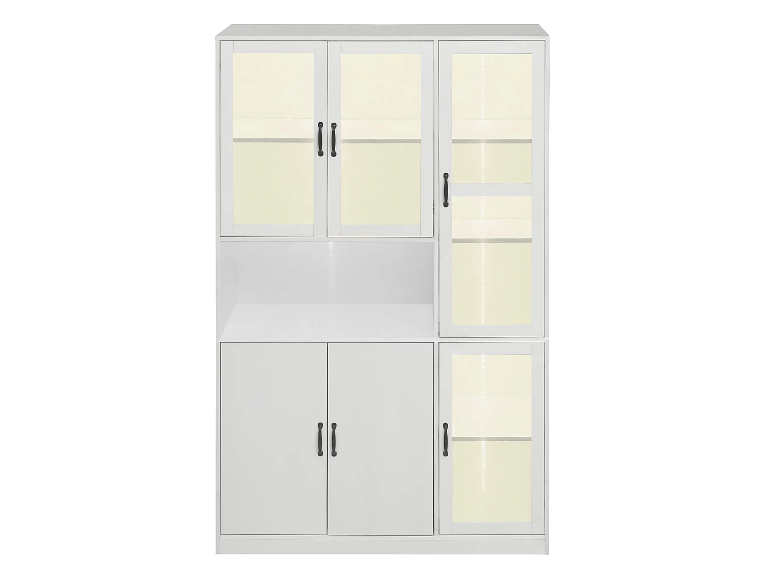Vitrine mit 6 Türen, LED-Beleuchtung, verstellbaren Einlegeböden und 9 Fächern – MDF und Acryl – 120 × 40 × 200 cm – Weiß