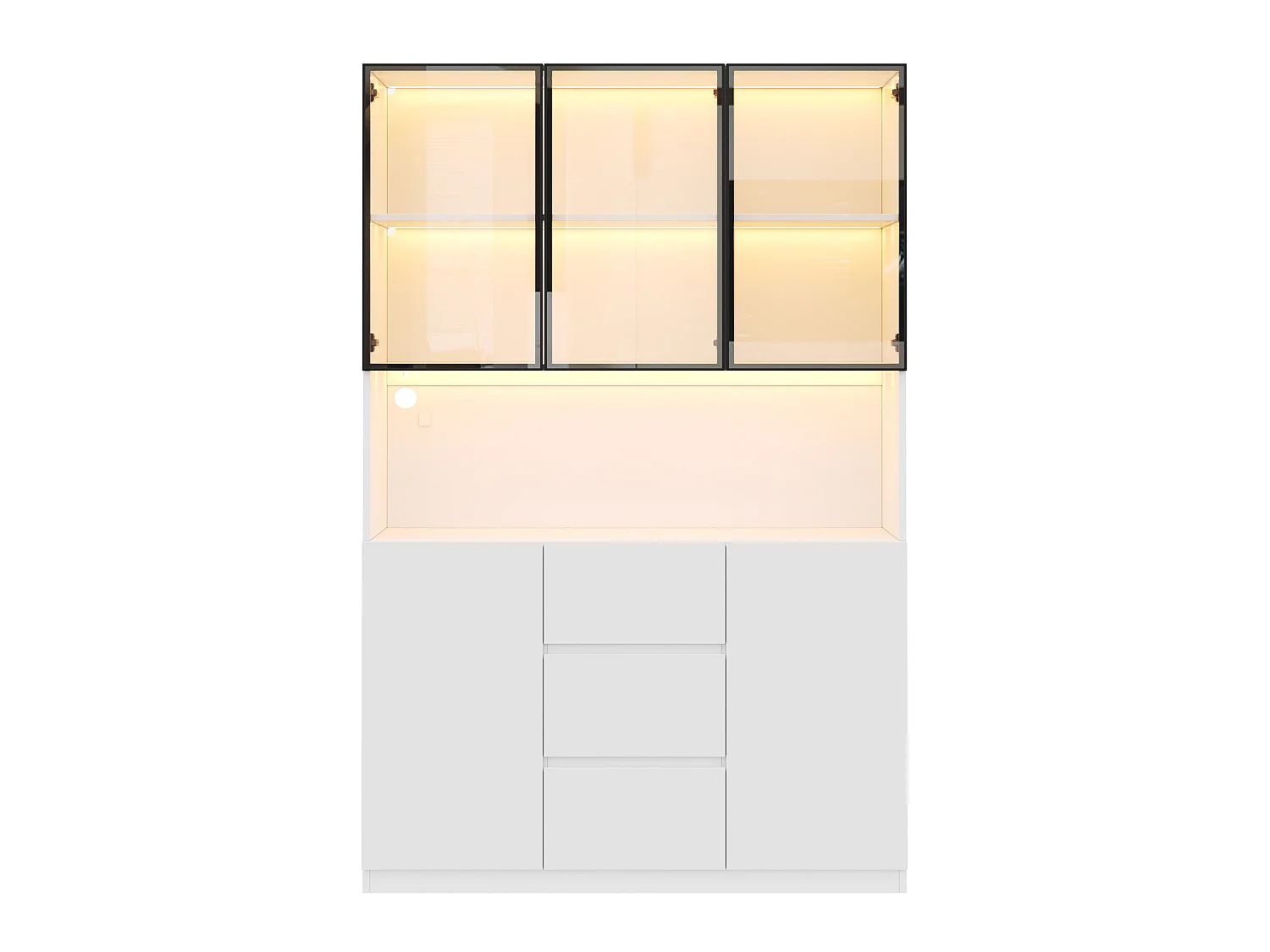 LED-Vitrinenschrank 120 x 40 x 200 cm mit 5 Türen, 3 Schubladen und 2 Türen – MDF und Sicherheitsglas – Weiß